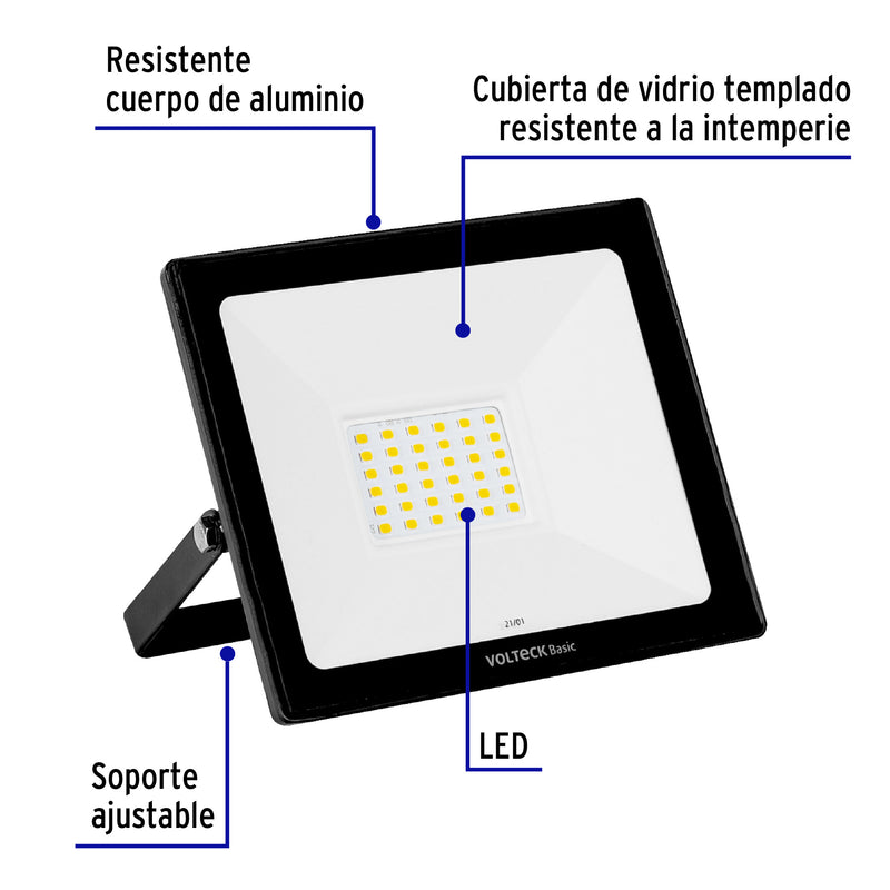 Reflector LED Ultra Delgado Volteck Luz Blanca  30 Watts