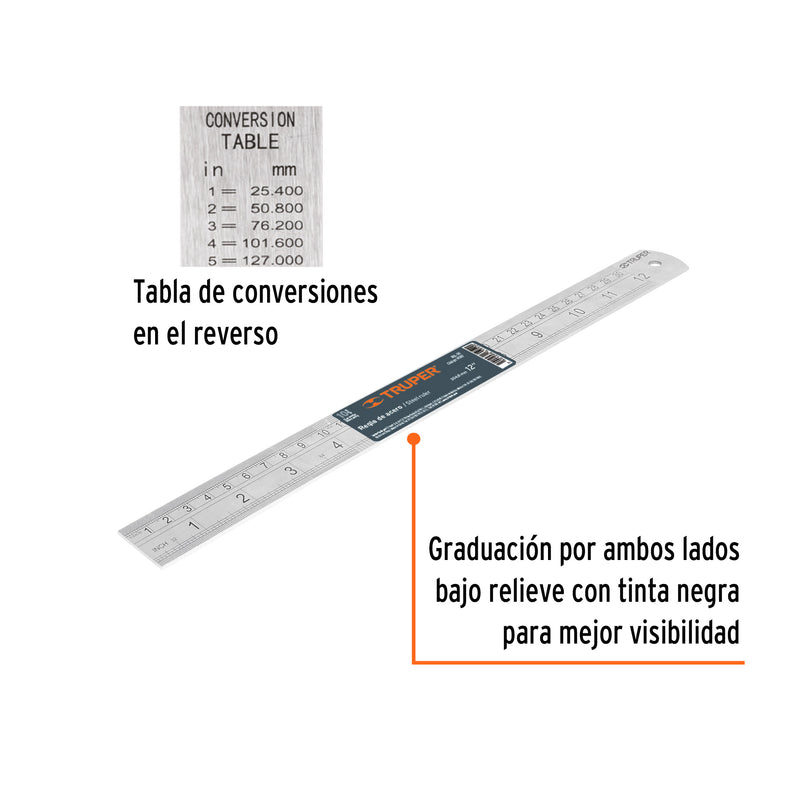 Regla Acero Inoxidable 30 cms Truper