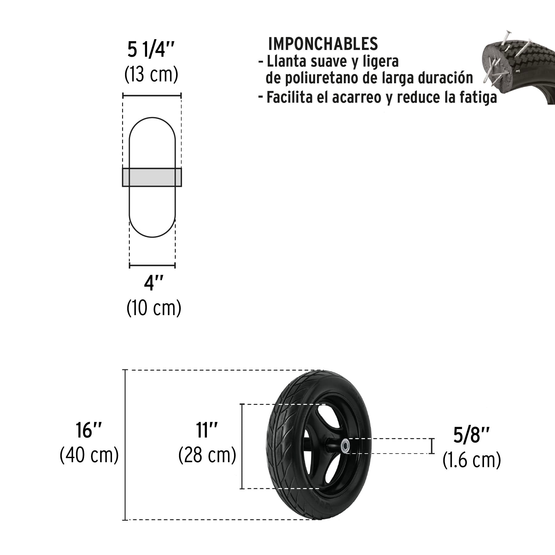 Llanta Completa Imponchable 16" para Carretilla Truper