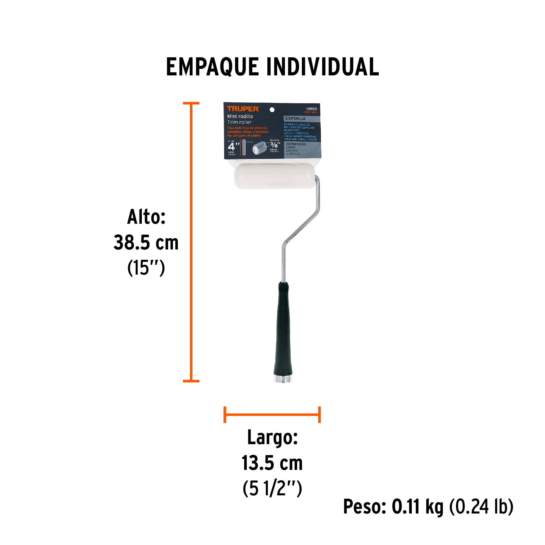 Mini Rodillo para Pintar 4" x 3/8" de Esponja Truper