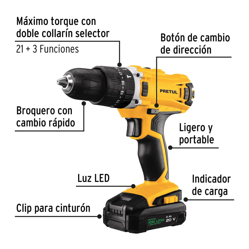 Kit Rotomartillo Inalambrico 20 Volts con Accesorios Pretul