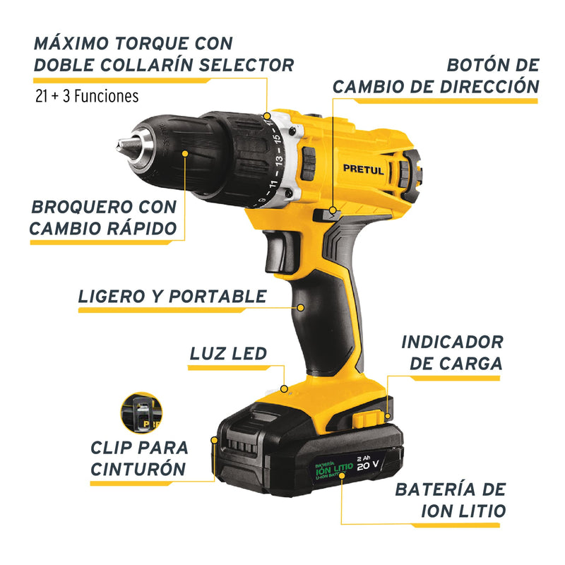 Rotomartillo Inalambrico 20 Volts Broquero de 1/2"  Pretul