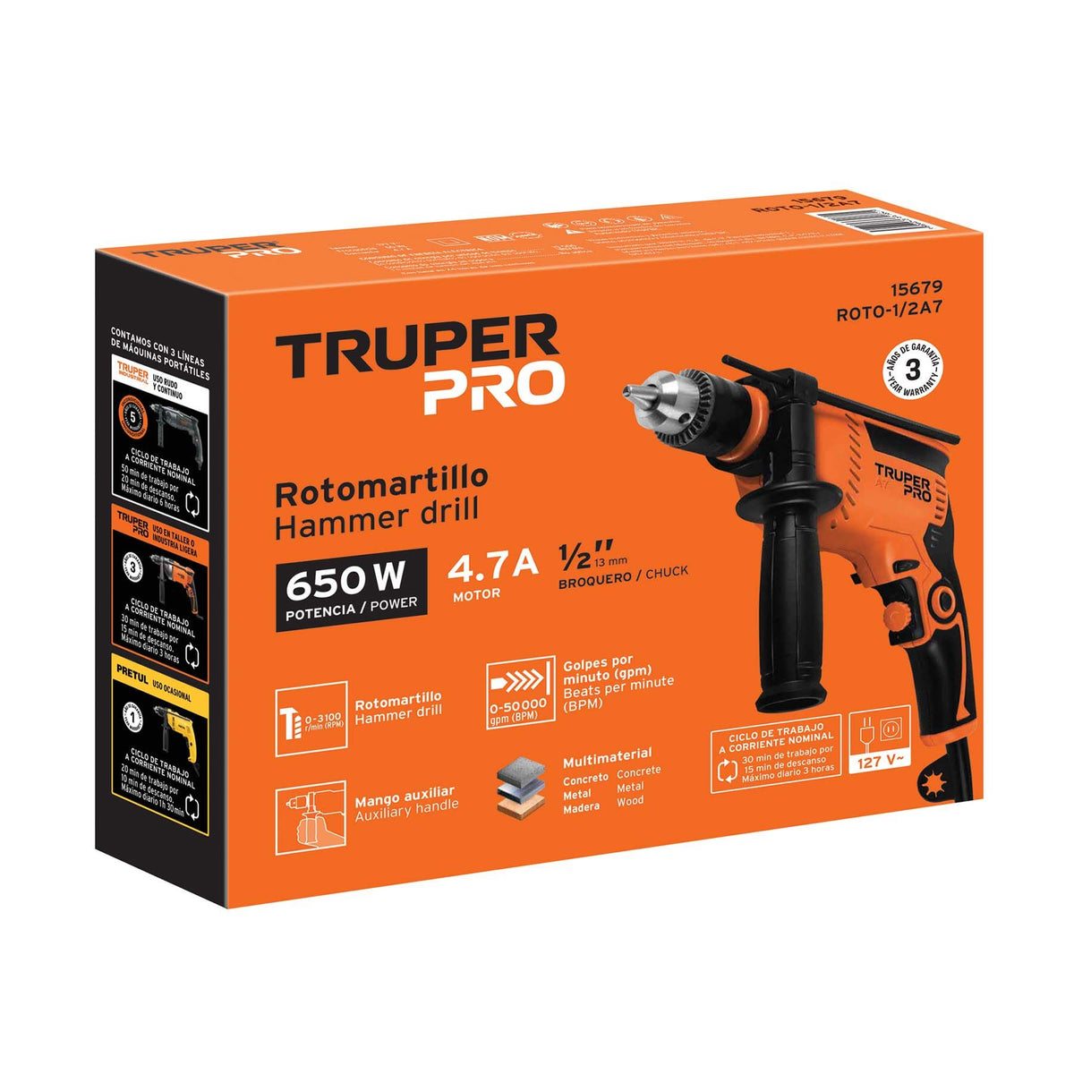 Rotomartillo  650 Watts 1/2" TRUPER PRO