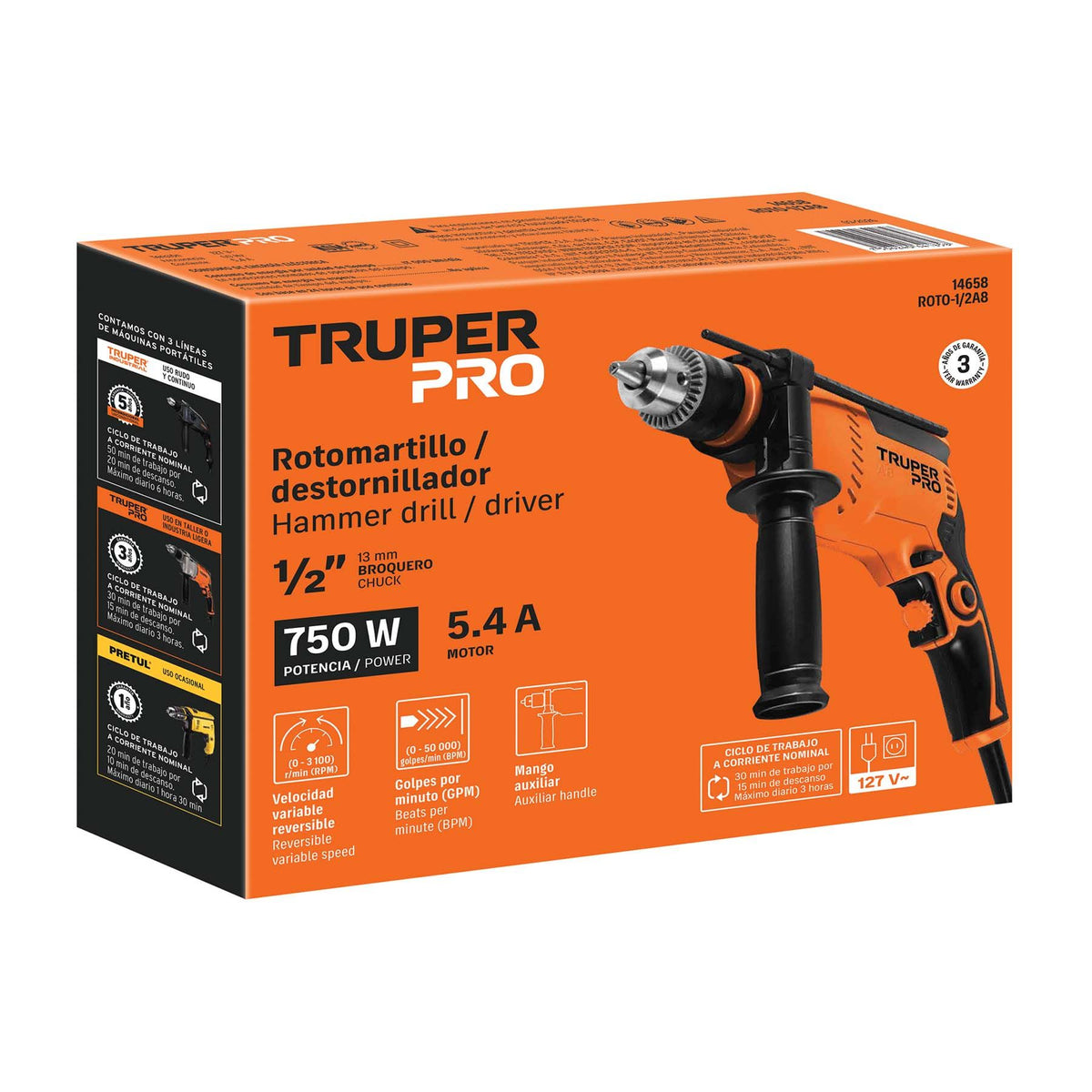 Rotomartillo  750 Watts 1/2" TRUPER PRO