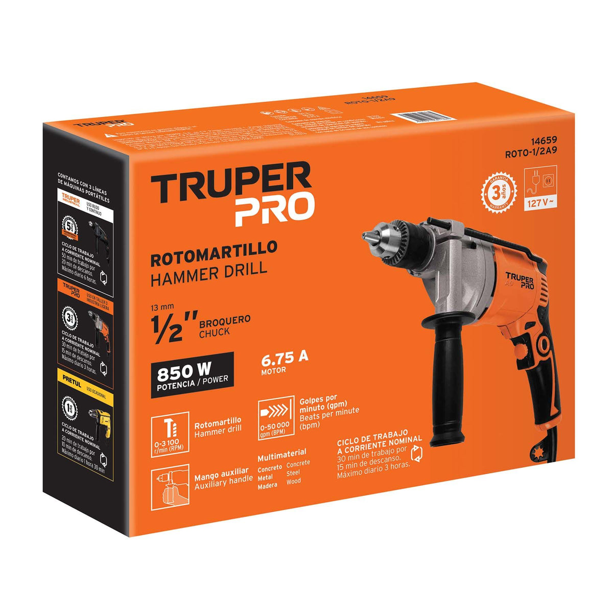 Rotomartillo  850 Watts 1/2" TRUPER PRO