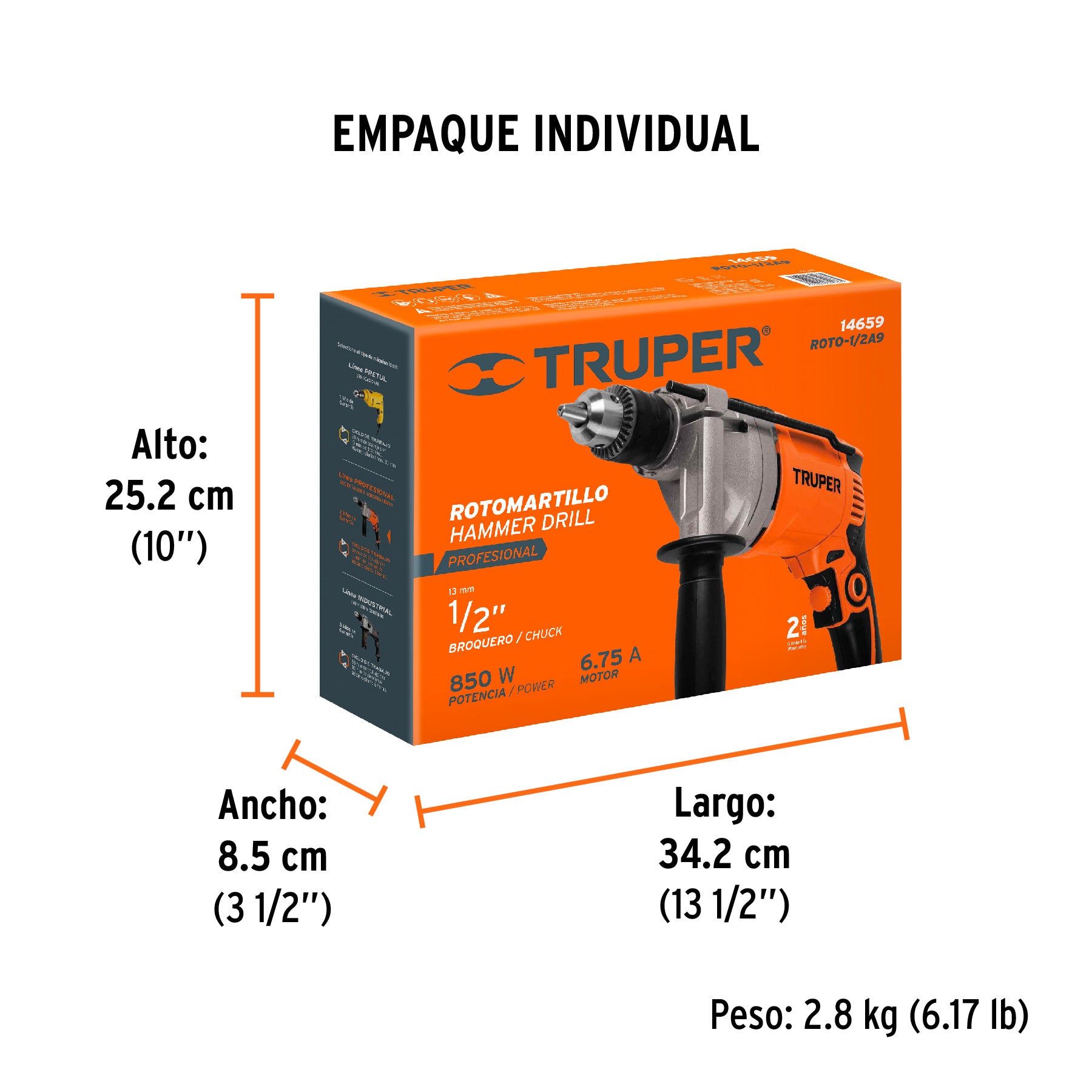 Rotomartillo  850 Watts Broquero de 1/2" Truper PRO