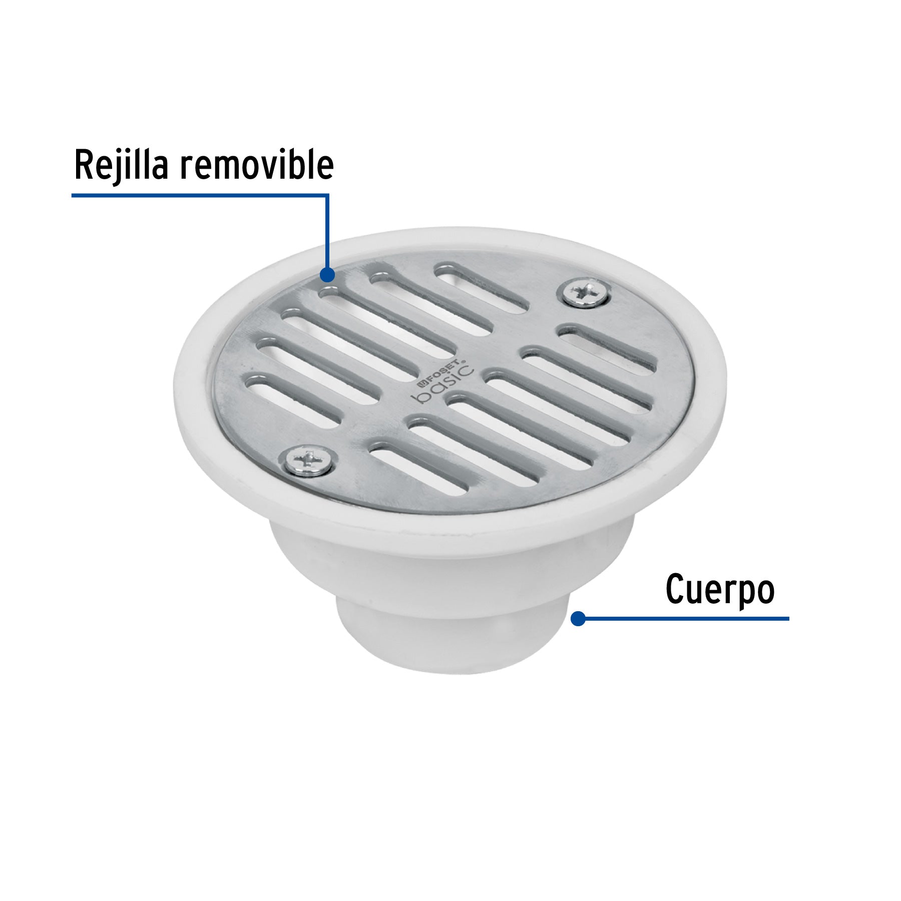 Coladera PVC Sanitario Ranurada 3"3/4 Foset Basic
