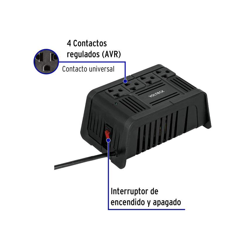 Regulador de Voltaje 4 Contactos 800 VA / 400 W Volteck