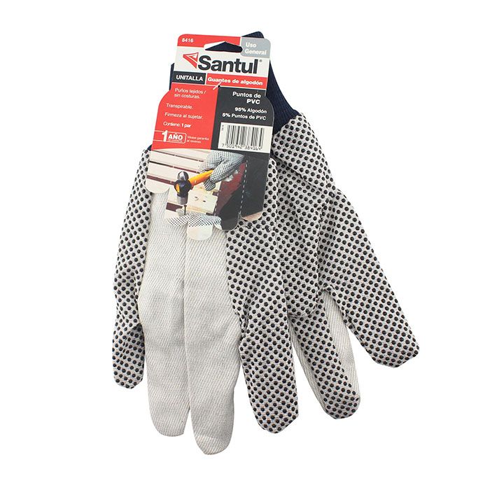 Guantes de Algodon con Puntos de PVC Unitalla Santul