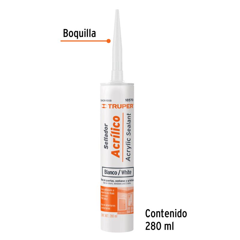 Sellador Acrilico Cartucho 280 ml Blanco Truper