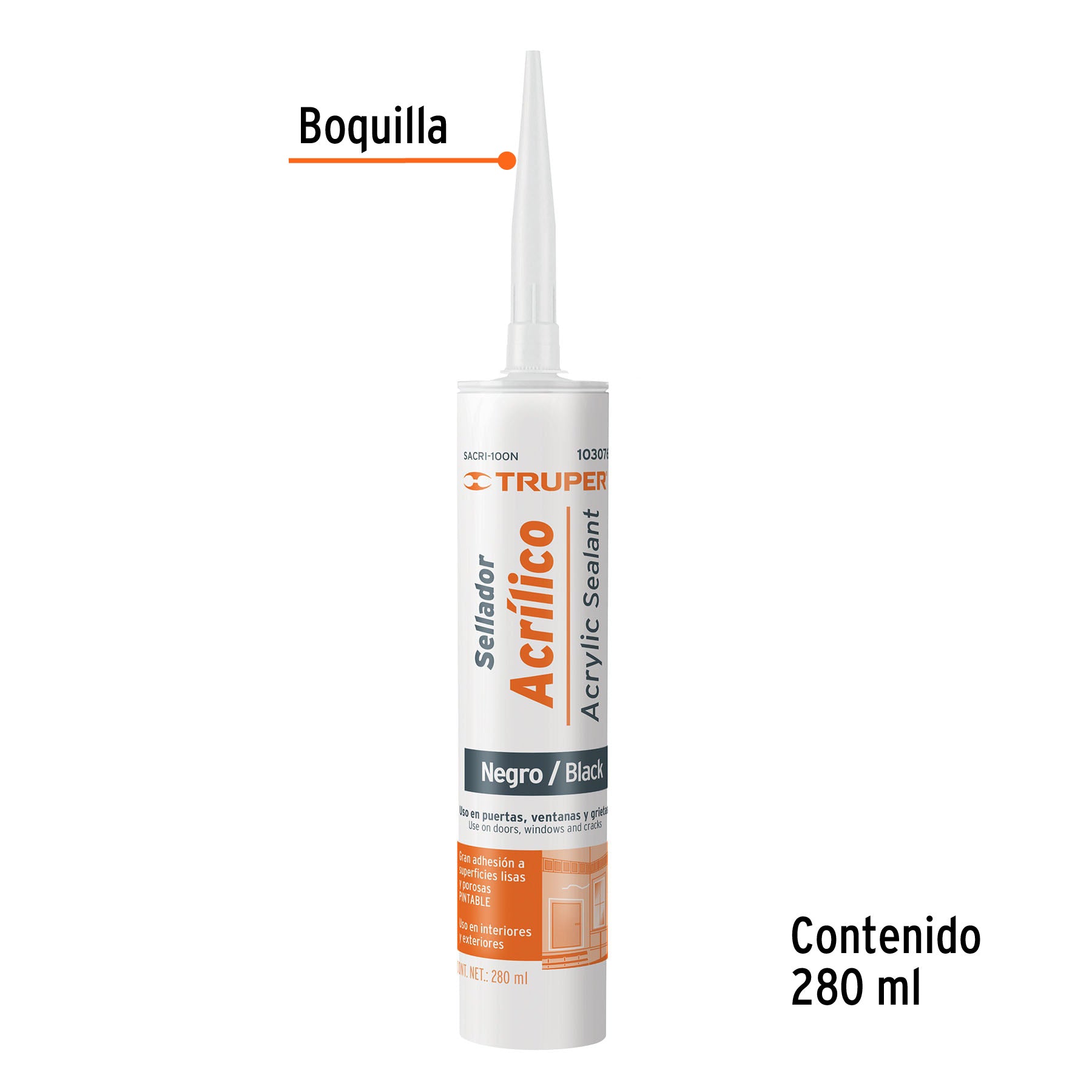 Sellador Acrilico Cartucho 280 ml Negro Truper