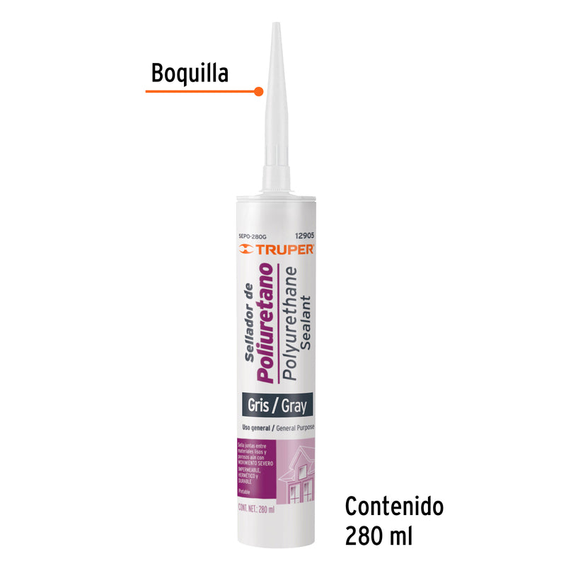 Sellador Poliuretano Truper 280 ml Gris