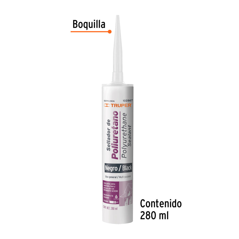 Sellador Poliuretano Truper 280 ml Negro