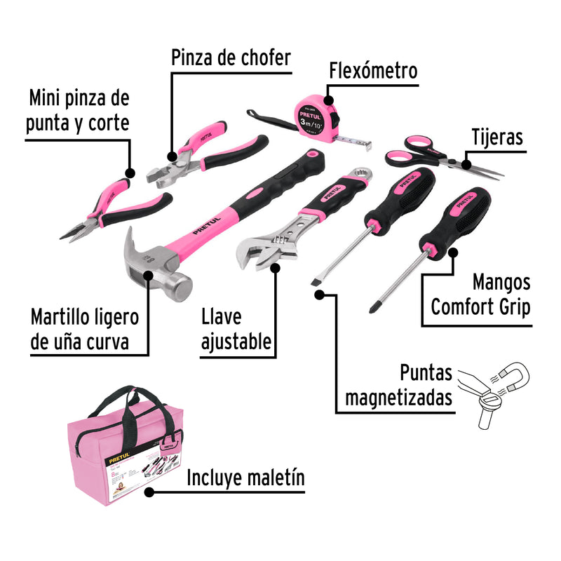 Juego de Herramientas Caseras 8 Piezas Rosa Pretul