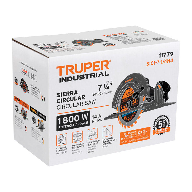Sierra Circular 7"1/4 1,800 Watts Truper Industrial