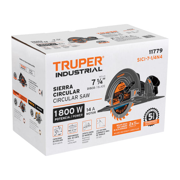 Sierra Circular 7"1/4 1,800 Watts Truper Industrial