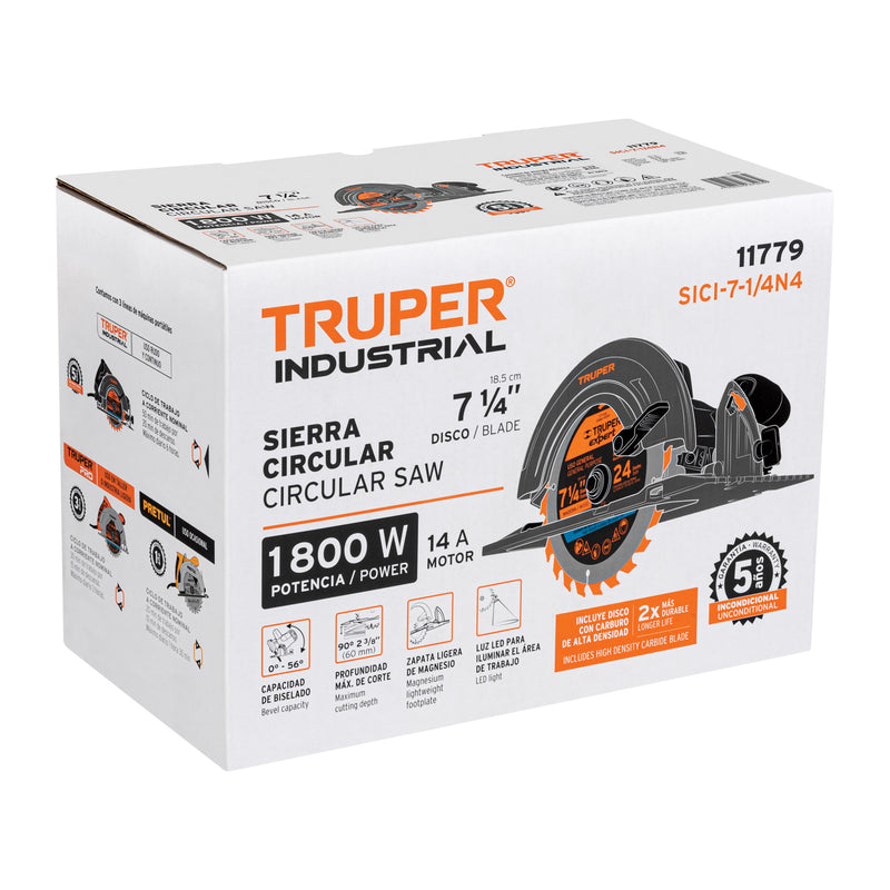 Sierra Circular 7"1/4 1,800 Watts Truper Industrial