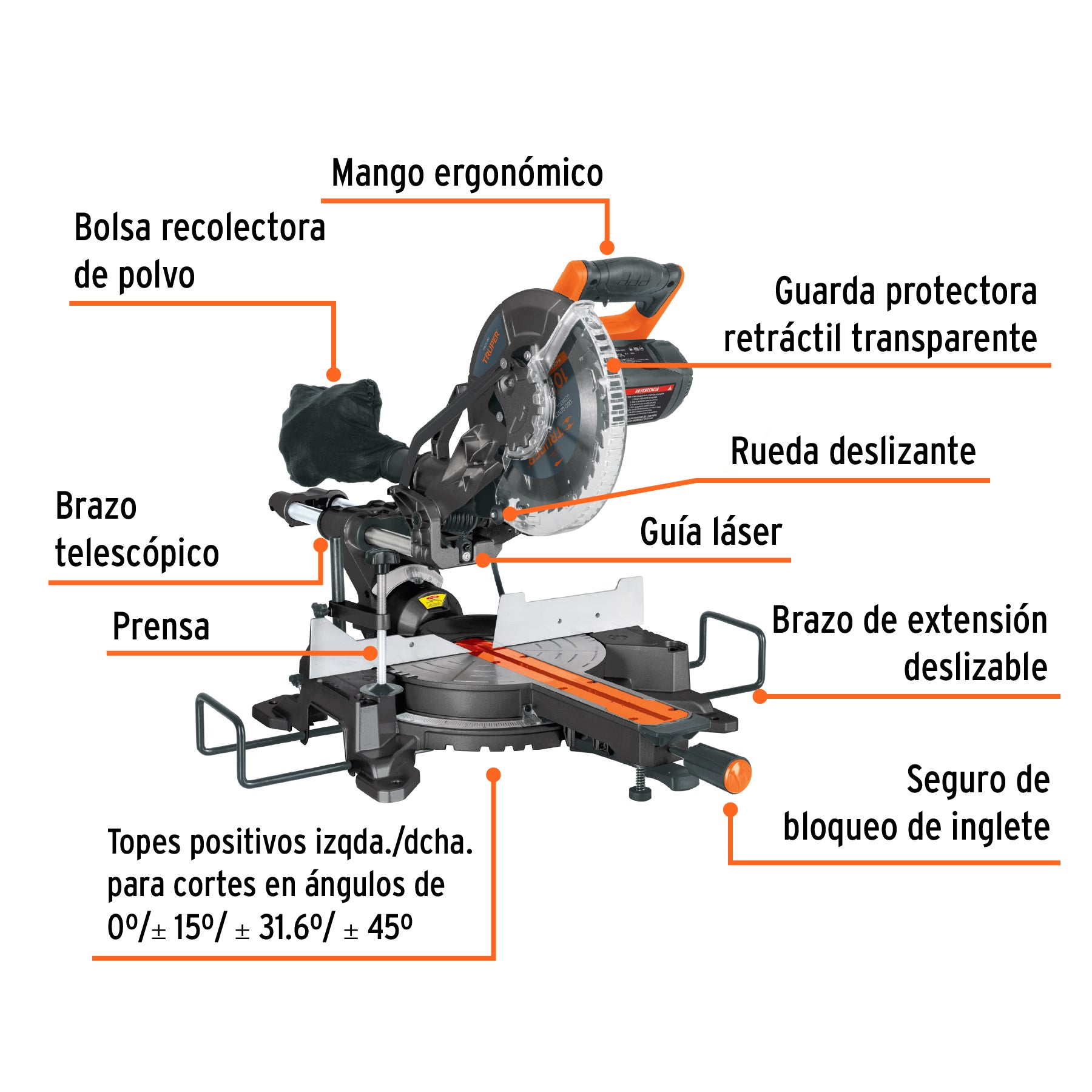 Sierra de Inglete 10", 1900 W Telescopica Compuesta Truper