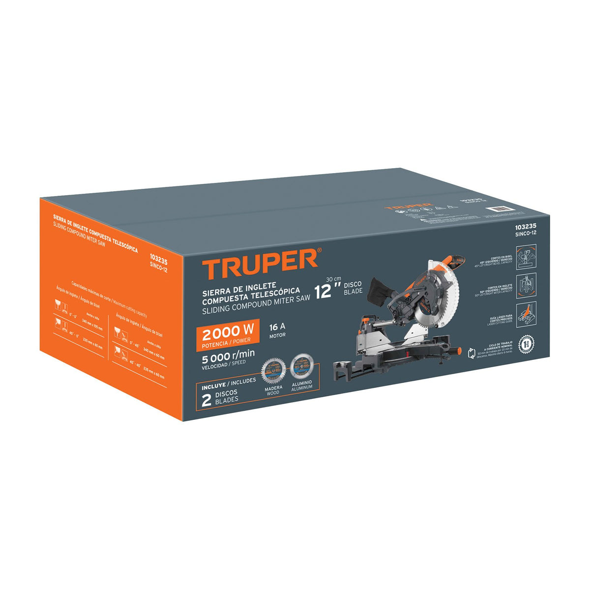 Sierra de Inglete 12", 2000 W Telescopica Compuesta Truper