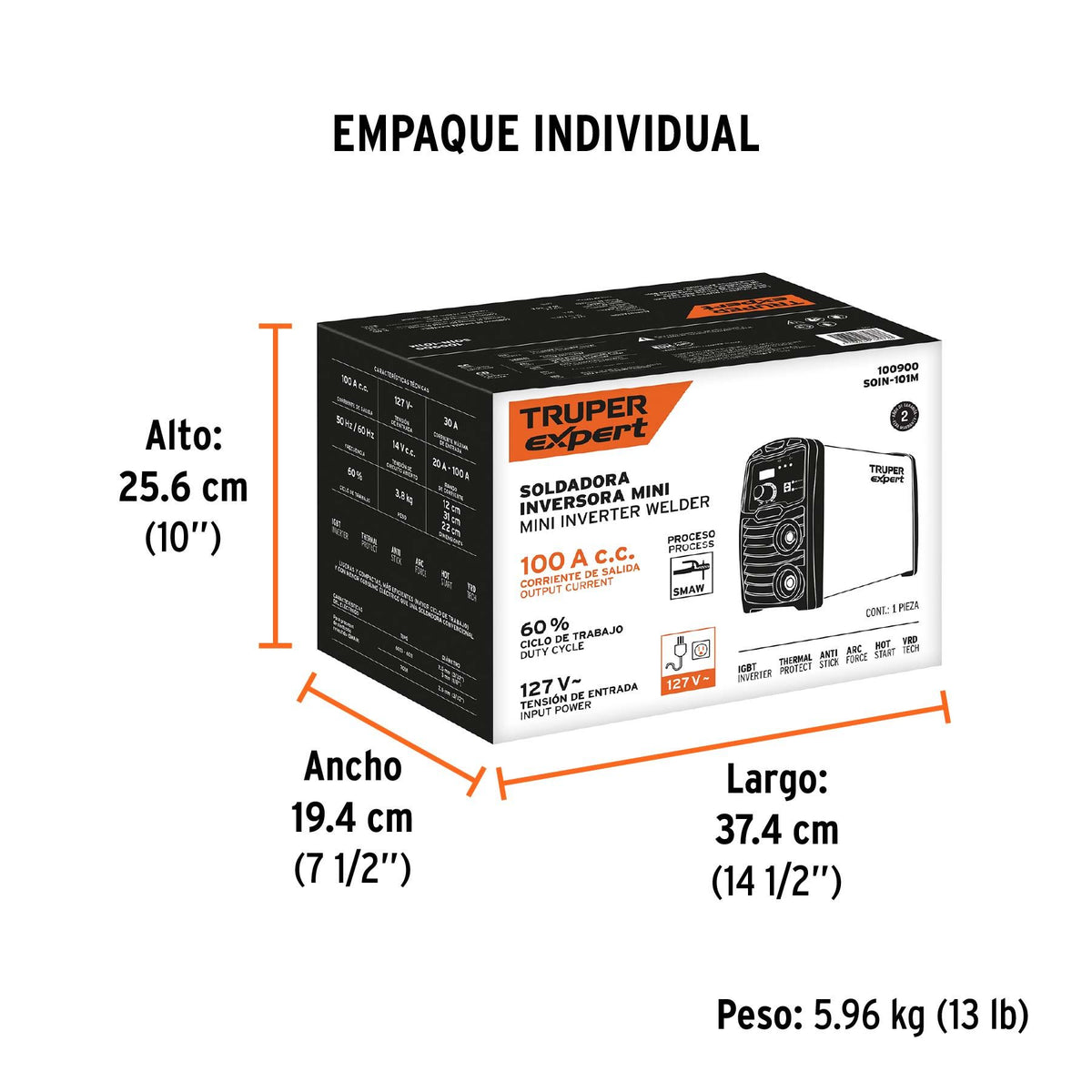 Mini Soldadora Inversora Proceso SMAW 100A 127V TRUPER EXPERT