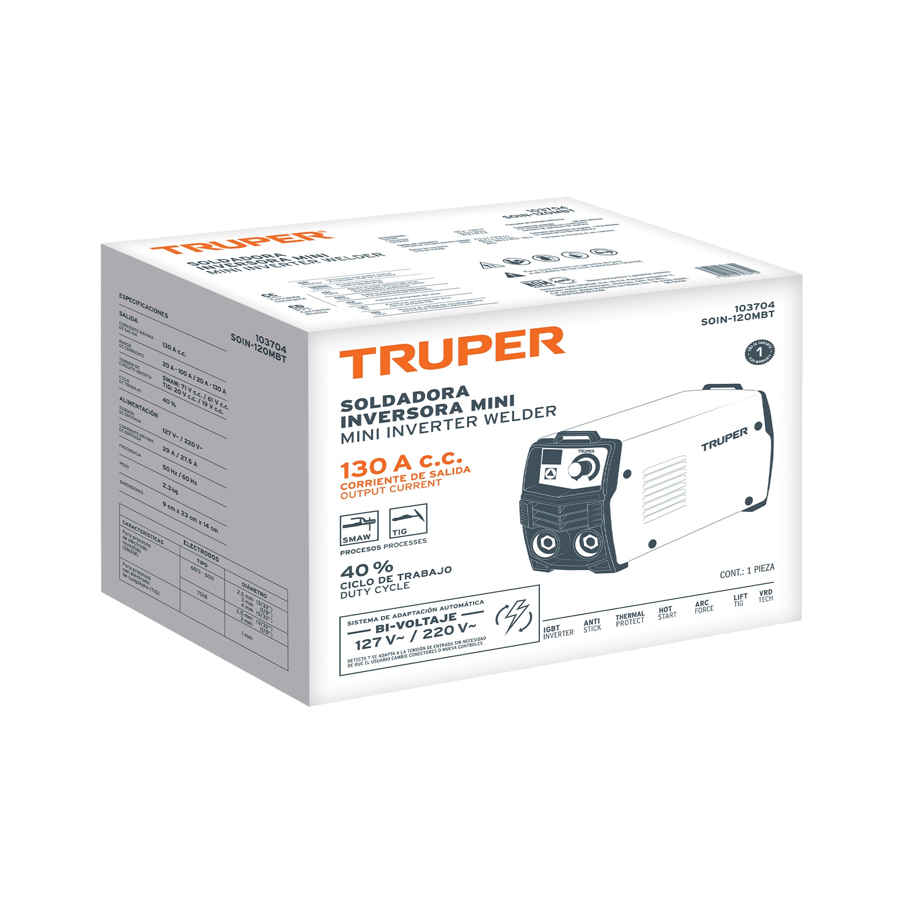 Soldadora Inversora Proceso SMAW (MMA) y GTAW (TIG) 130 A BI-VOLTAJE Truper (Copia)