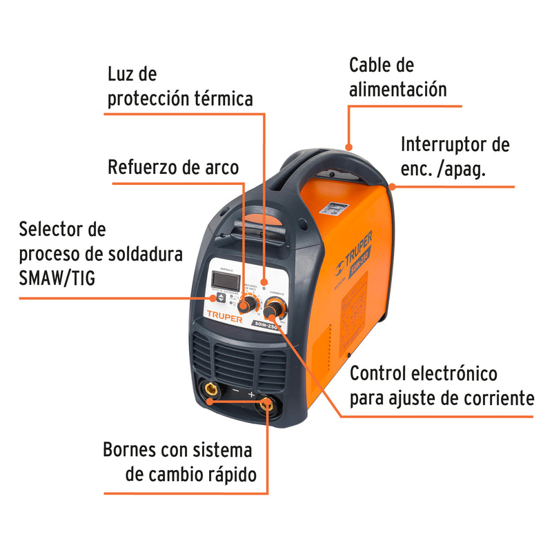 Soldadora Inversora Proceso SMAW y TIG 250 A 220V Truper