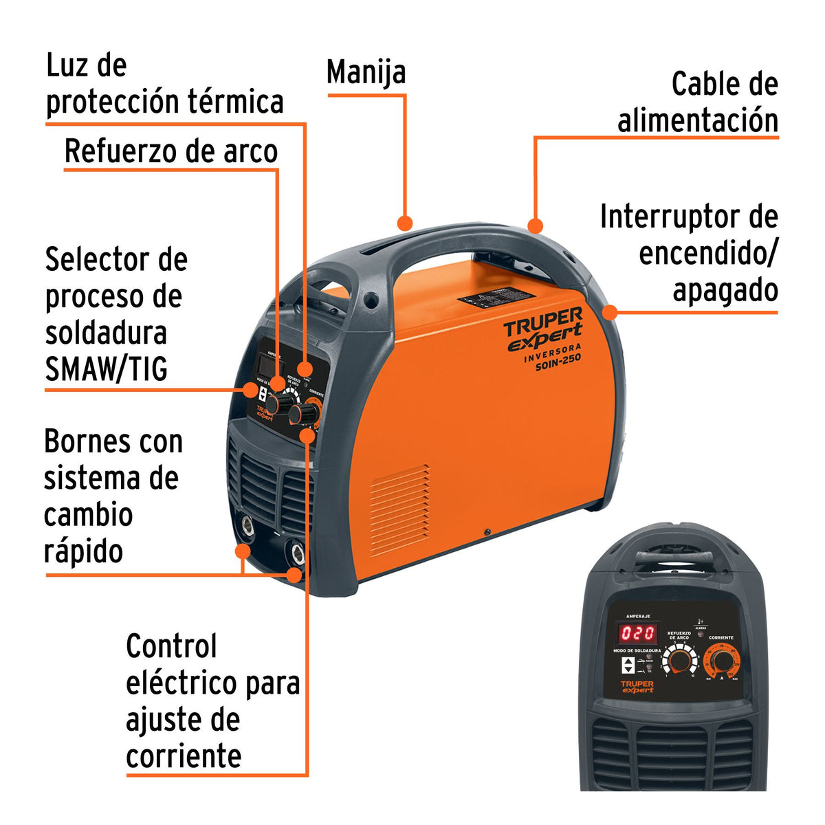 Soldadora Inversora SMAW y GTAW 250A 220V TRUPER EXPERT