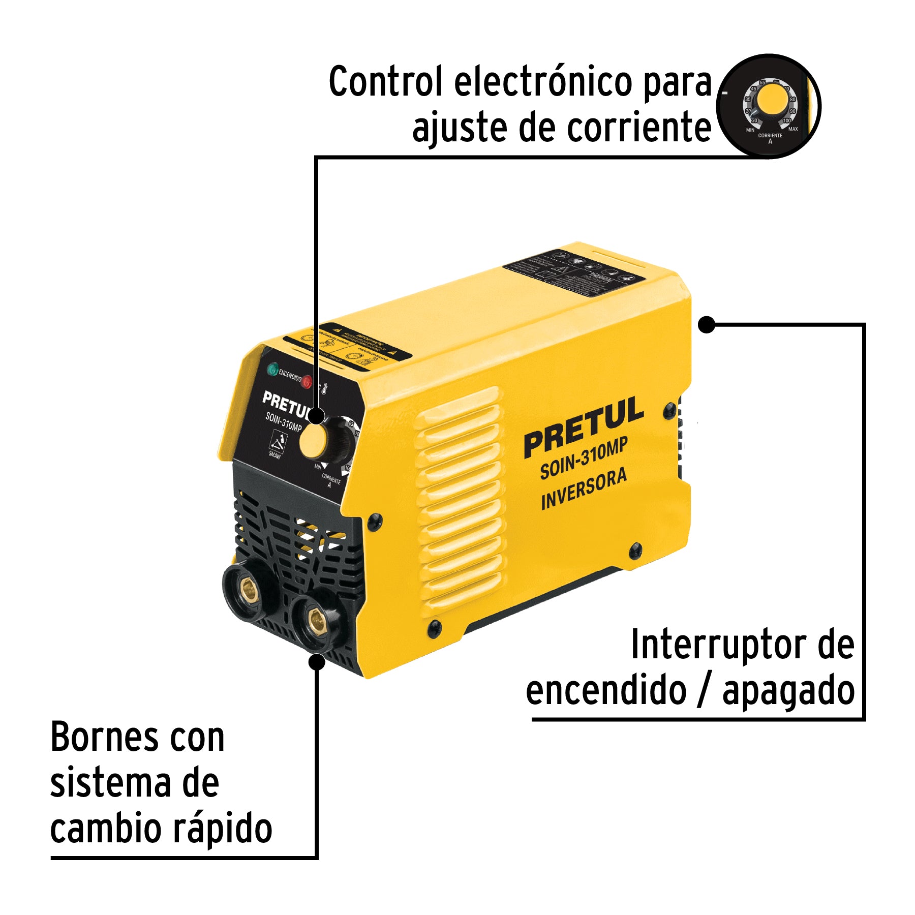 Mini Soldadora Inversora Proceso SMAW (MMA) 100 A 127V Serie 300 Pretul