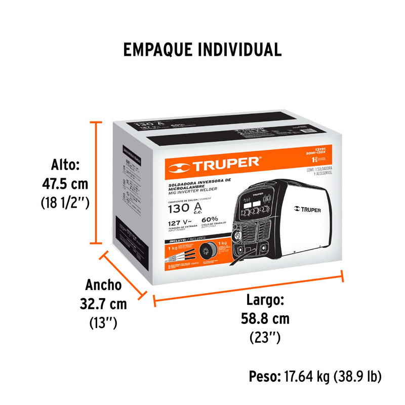 Soldadora Inversora Proceso SMAW y GMAW/FCAW 130 A 127 V Truper