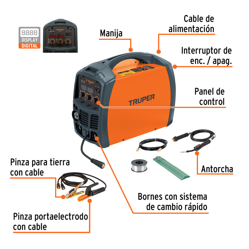 Soldadora Inversora Proceso SMAW y GMAW/FCAW 130 A 127 V Truper