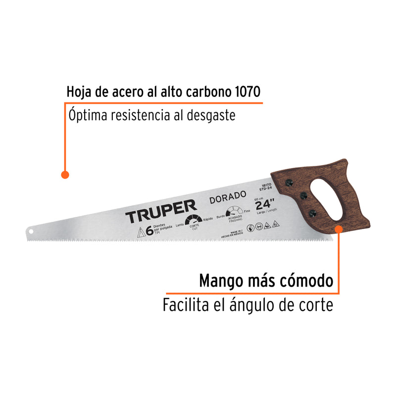 Serrucho Hoja de 24" Dorado Mango de Madera Truper