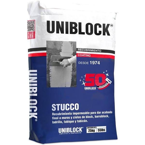 Stucco Recubrimiento Impermeable Uniblock Blanco Bulto 25 Kg