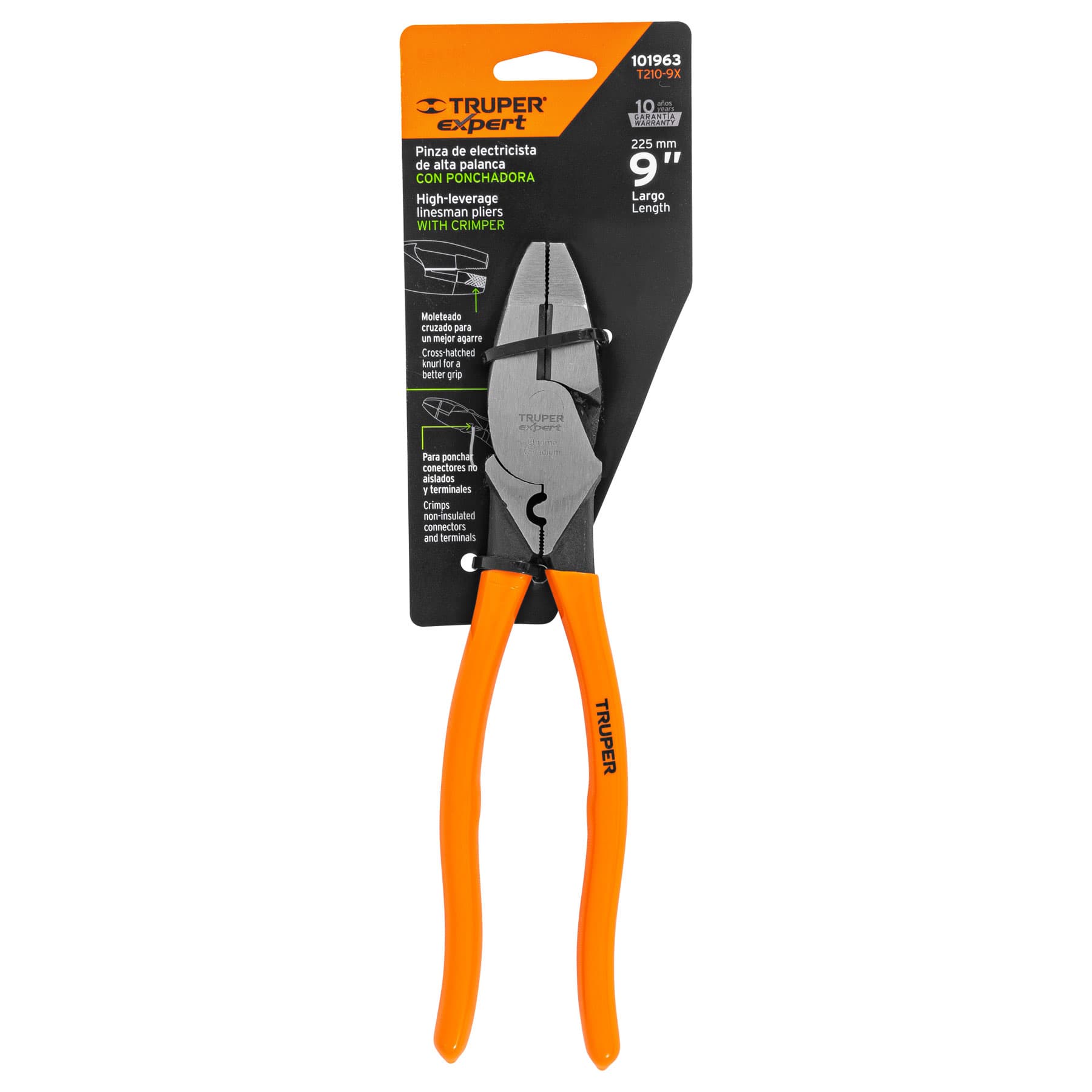 Pinzas de Electricista Alta Palanca con Ponchador de Terminales Mangos de PVC 9" Truper
