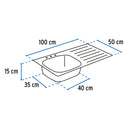 Tarja Sobreponer 100x50 cm Acero Inox 201 Foset Basic Tina Derecha