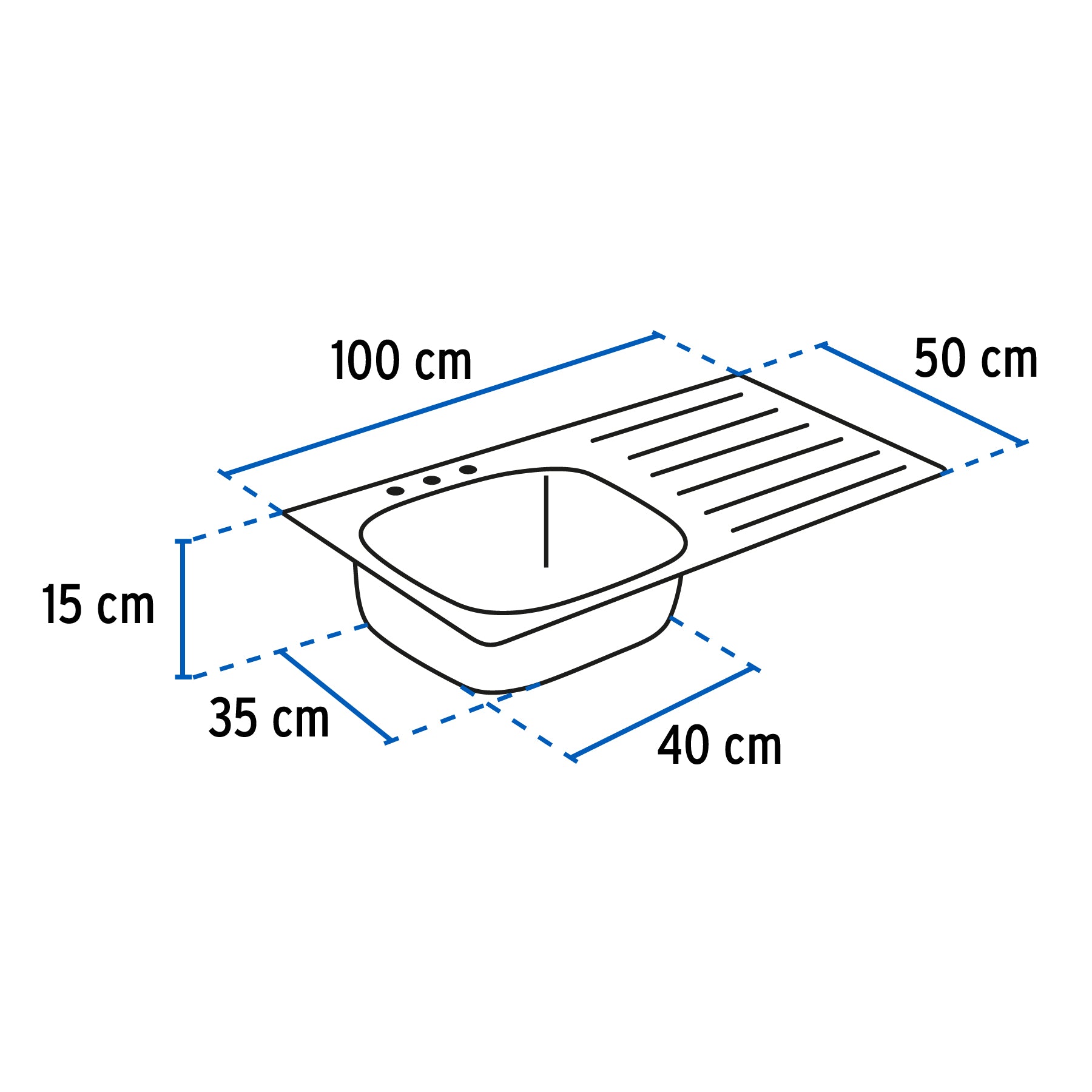 Tarja Sobreponer 100x50 cm Acero Inox 201 Foset Basic Tina Izquierda