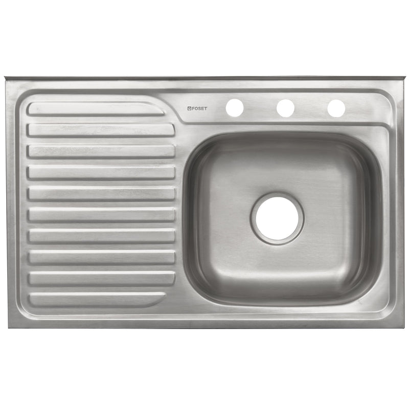 Tarja Sobreponer  80x50 cm Acero Inox 201 Foset Basic Tina Derecha