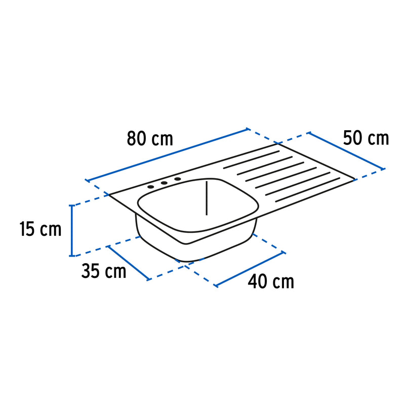 Tarja Sobreponer  80x50 cm Acero Inox 201 Foset Basic Tina Derecha