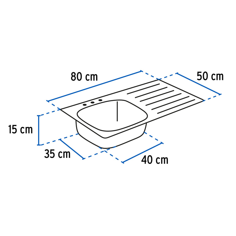 Tarja Sobreponer  80x50 cm Acero Inox 201 Foset Basic Tina Izquierda