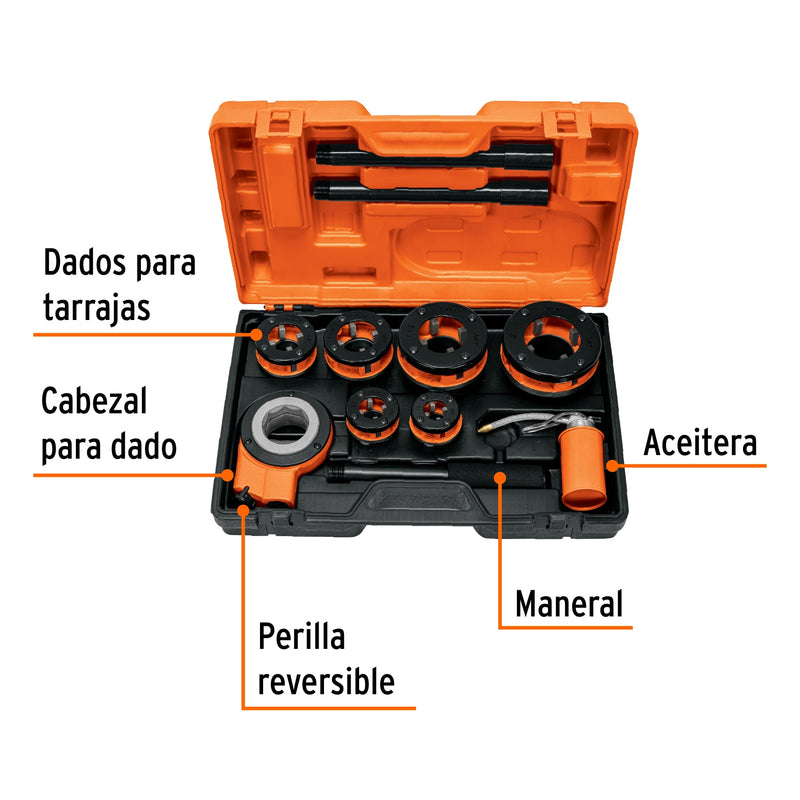 Juego de 9 Tarrajas para Tubo de 1/2" a 2" Truper