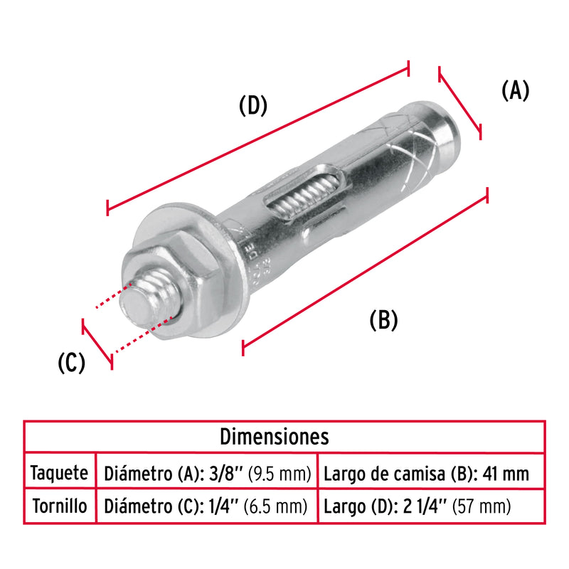 Taquete Tx 1/4" (6.5 mm) Fiero Caja 100 Piezas