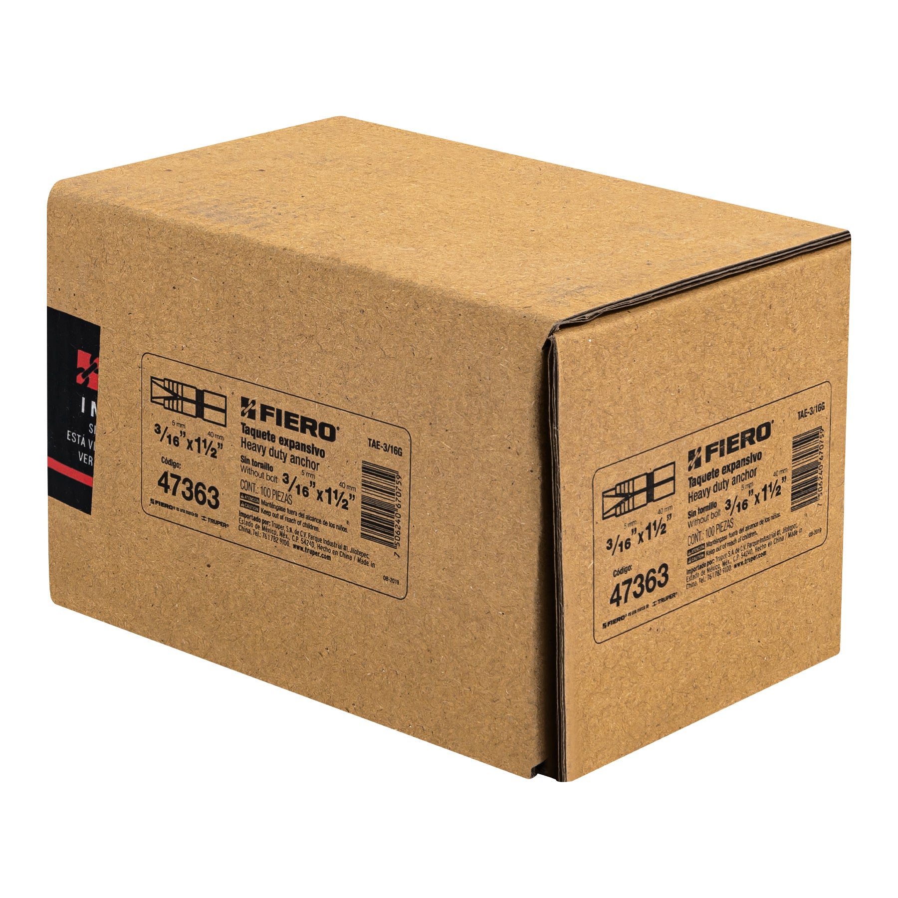 Taquete de Expansion 3/16" (5 mm) Fiero Caja 100 Piezas