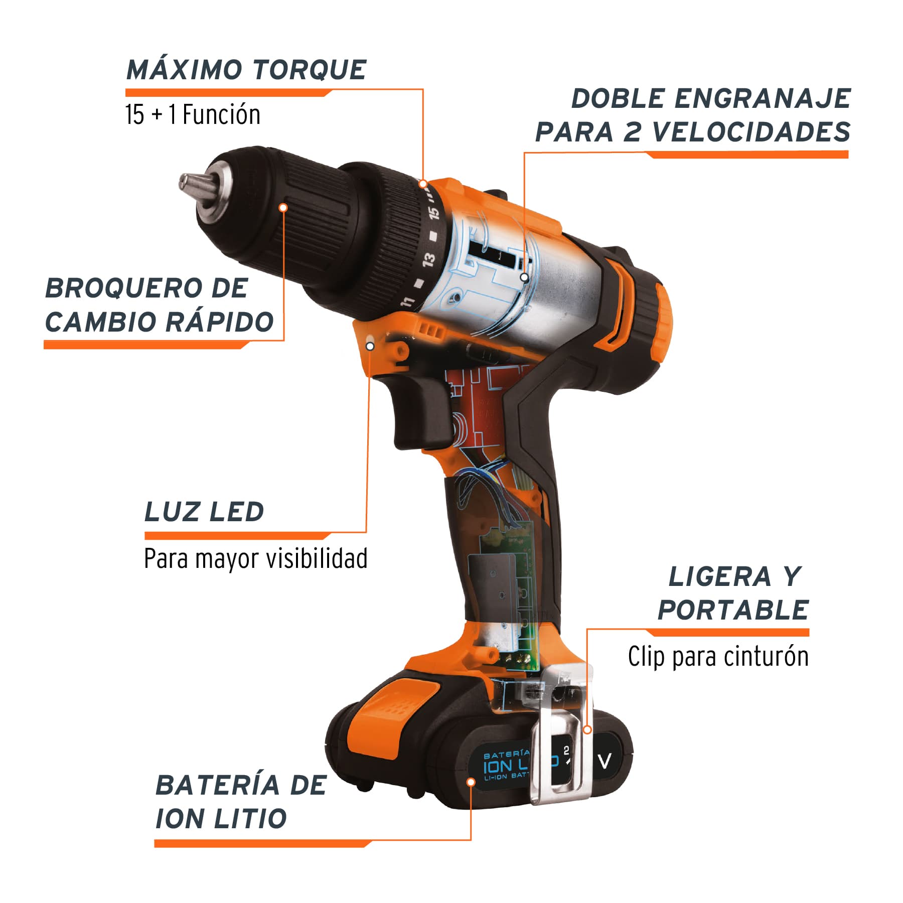 Taladro Inalambrico 12 Volts Broquero de 3/8"  Truper PRO