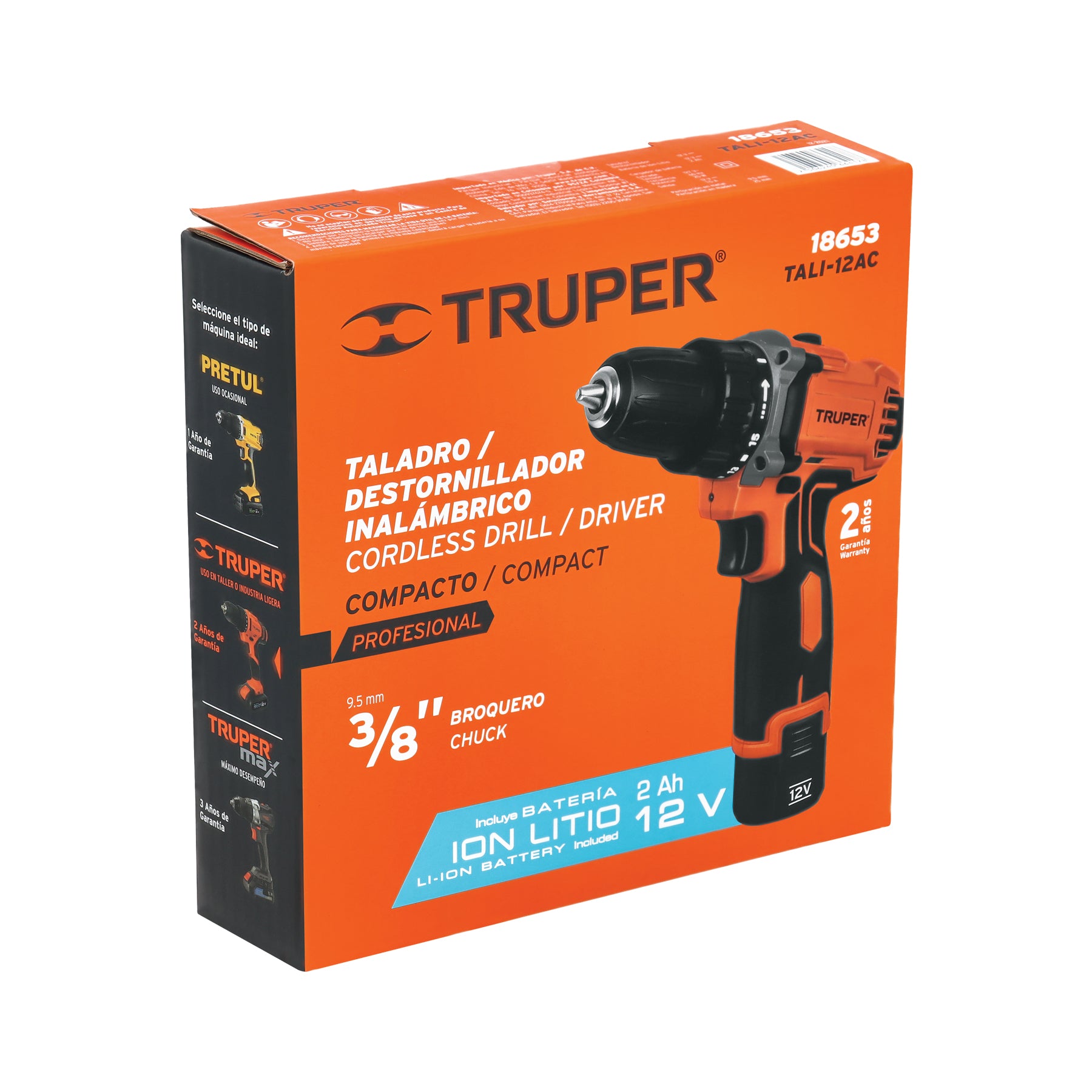 Taladro Inalambrico 12 Volts Broquero 3/8"  Compacto Truper PRO