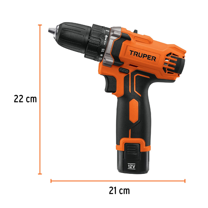 Taladro Inalambrico 12 Volts Broquero de 3/8"  Compacto Truper Profesional