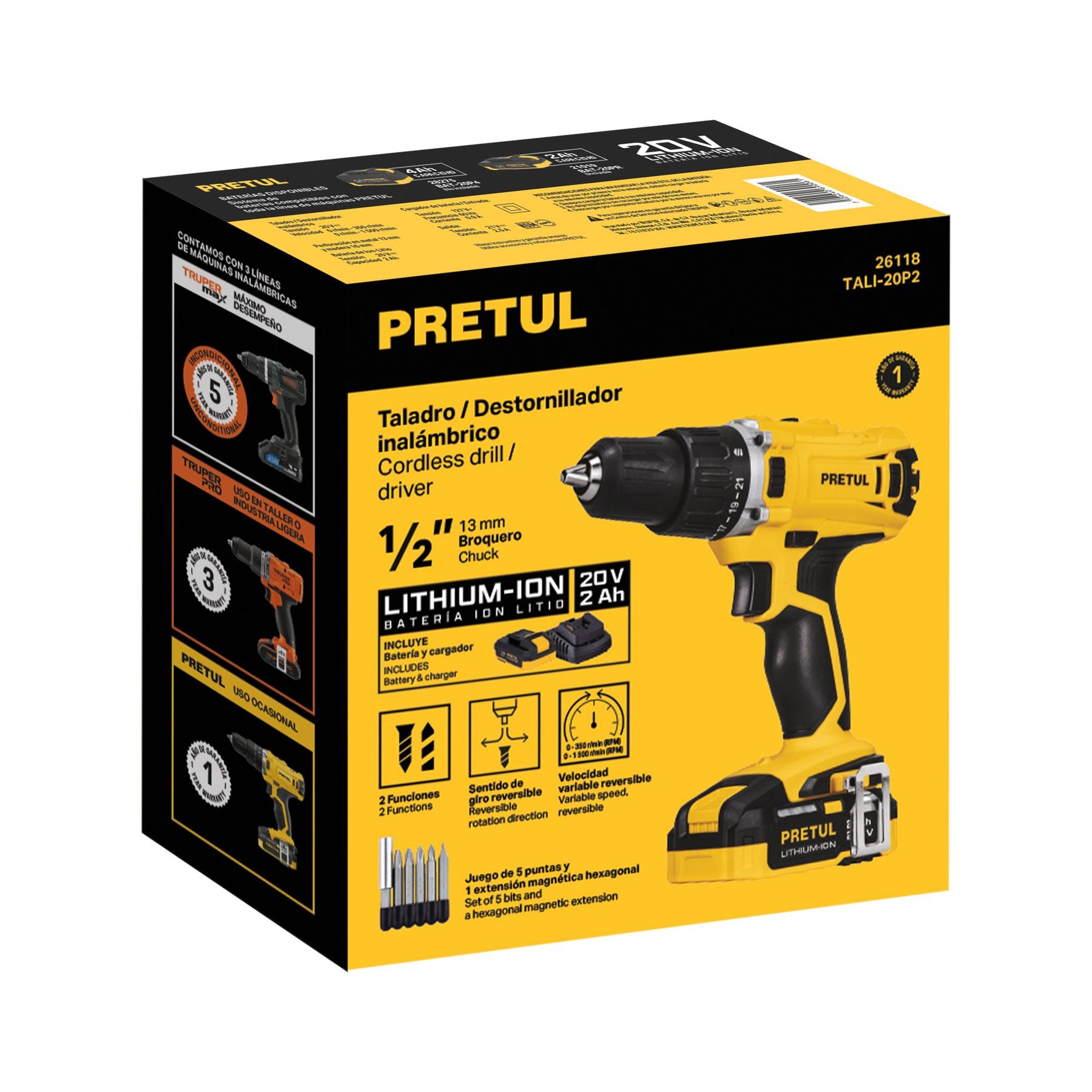 Taladro Inalambrico 20 Volts Broquero de 1/2"  Pretul