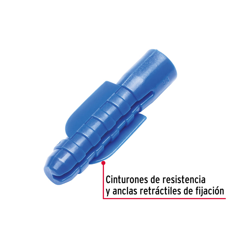 Bolsa con 20 Taquetes de Plastico 3/8" Azul Fiero