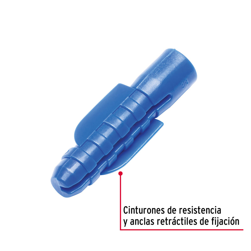 Bolsa con 50 Taquetes de Plastico 3/8" Azul Fiero