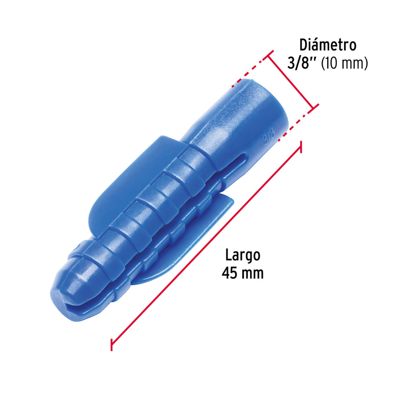 Bolsa con 50 Taquetes de Plastico 3/8" Azul Fiero