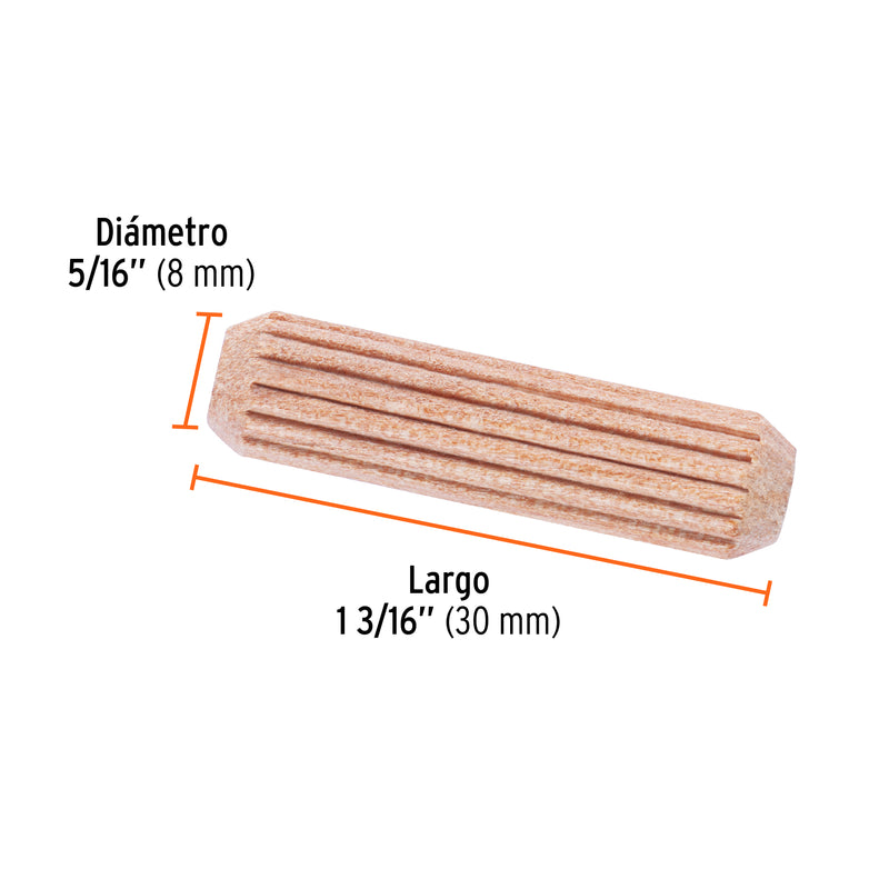 Taquetes de Madera Rasurado 5/16" Fiero Blister 100 Piezas
