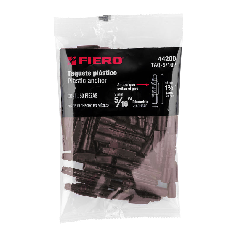 Bolsa con 50 Taquetes de Plastico 5/16" Cafe Fiero